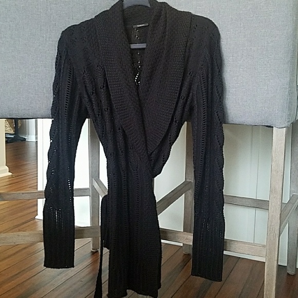 Tahari Tops - Tahari patterned open knit belted wrap cardigan